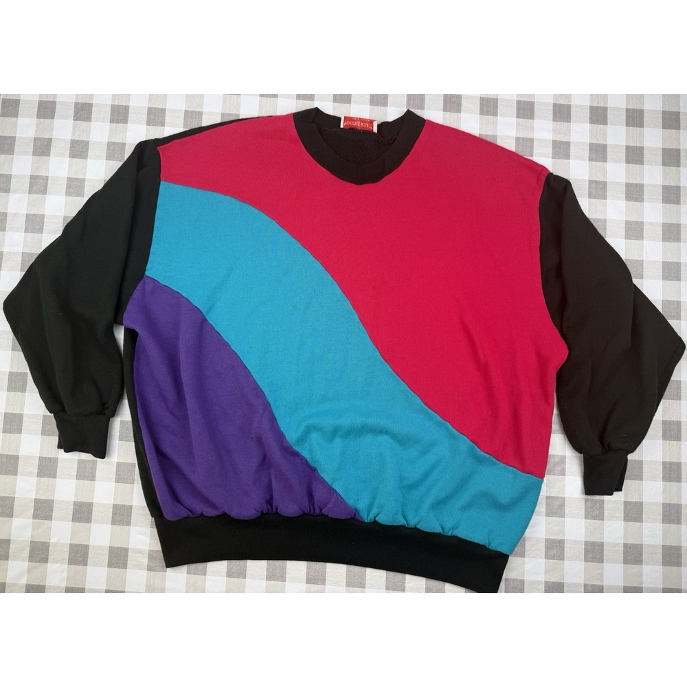 Vintage 90s Colorblock Sweatshirt USA Retro Abstract Oversized 2X